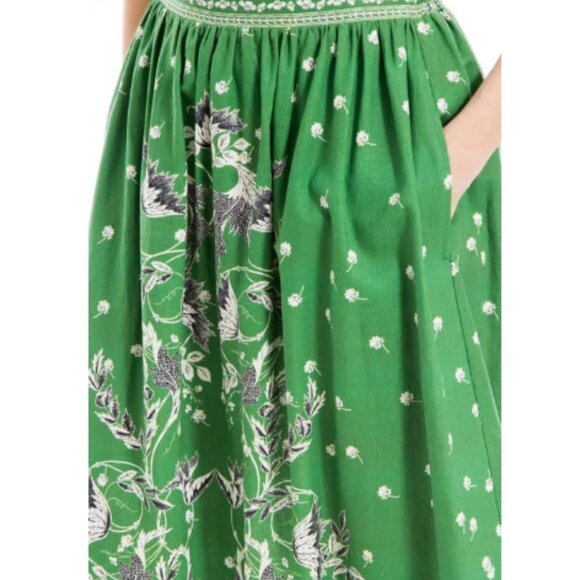 Max Studio London Linen Blend Green Floral Midi Skirt Size Small Pockets Summer - Picture 3 of 14